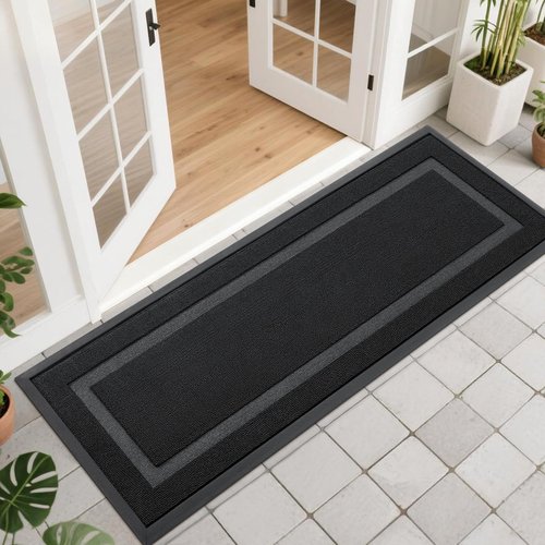 OLANLY Front Door Mat Indoor Outdoor Entrance, Waterproof All-Season, All-Weather Doormat, Sturdy Natural Rubber, Low Profile, Easy Clean Patio Porch Entryway Mat, 47x17, Jet Black