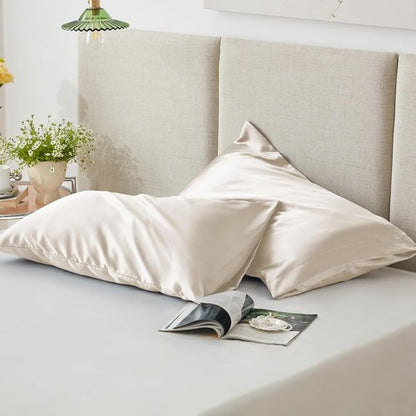 Love's Cabin Satin Pillowcase Set - Cooling Standard Size 20x26 for Hair & Skin | Silky Smooth Beige