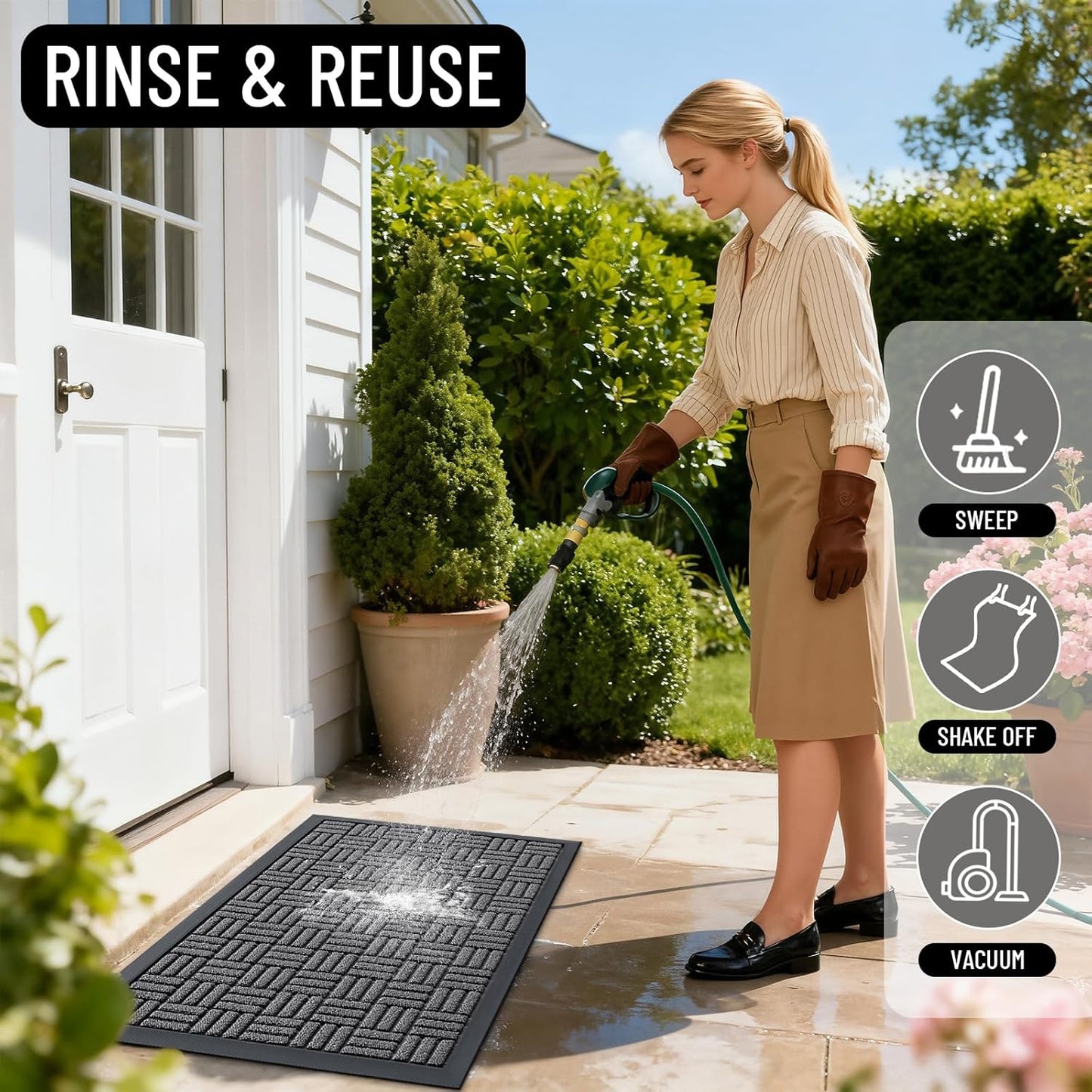 OLANLY Heavy Duty Front Door Mat - Absorbent Natural Rubber | Non-Slip, Stain & Fade Resistant, 29.5x17, Grey