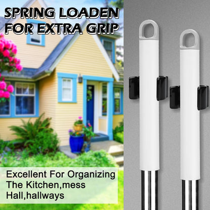 Skiennix 5-Pack Spring Clip Broom Holders - Durable U-Shape Steel Clips for 1.5-1.875 Inch Diameter | Black