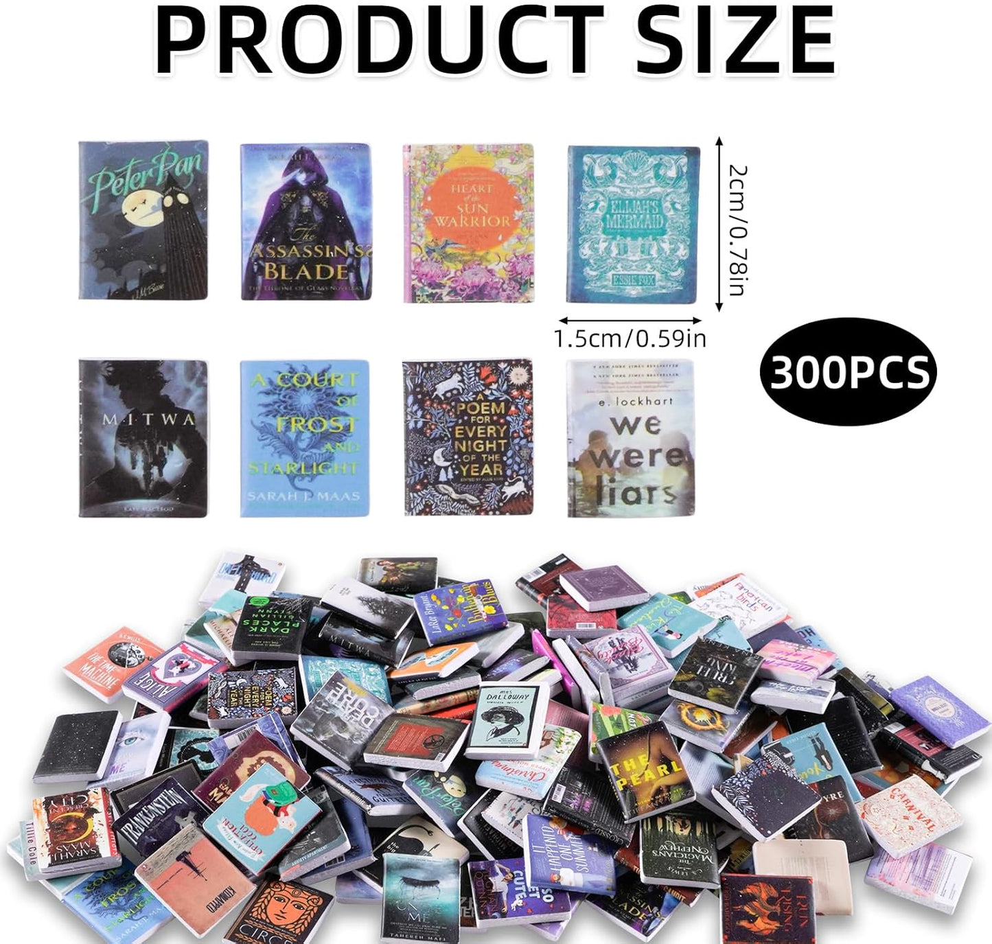 Skiennix Miniature Book Set - 300 Pcs Mini Books for Dollhouse Decor | Creative Anxiety Bookshelf Accessories