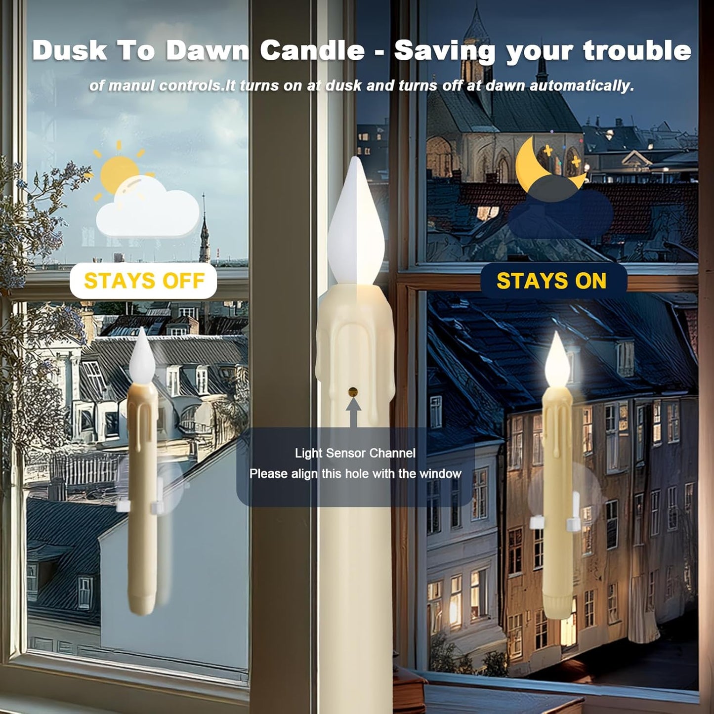 Skiennix 6 Pcs Sensor Window Candles - Flickering LED Lights with Suction Cups for Xmas Decor | White