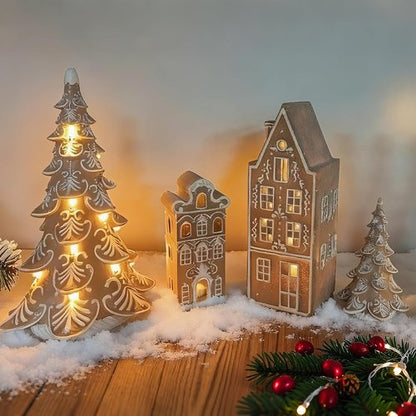 Cynkeyee Gingerbread House | Festive Indoor Christmas Decorations | 2.5x2x5.5 Inch Resin Village Decor