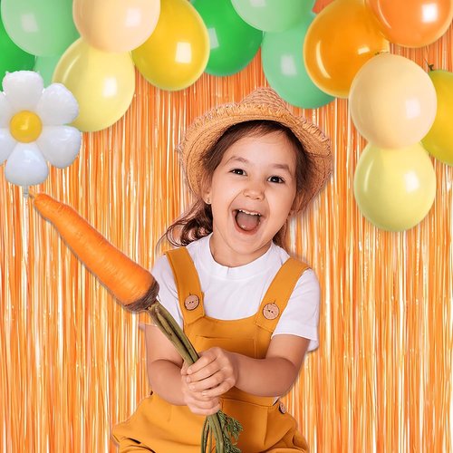 GREATRIL Orange Tinsel Curtain Backdrop - Foil Fringe Party Streamers for Fall & Thanksgiving | 2 Packs