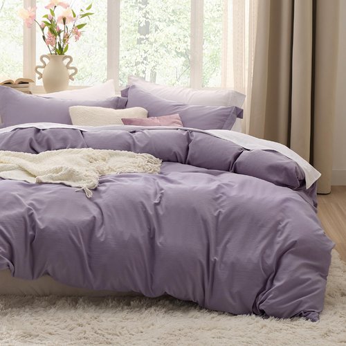 Bedsure Grayish Purple Duvet Cover Full Size - 3 Pieces Prewashed Extra Soft Cotton-Like Polyester Bedding Set, Includes 1 Duvet Cover 80x90 Inches with Zipper Closure & 2 Pillow Shams, No Comforter