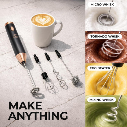 Zulay Kitchen Rechargeable Milk Frother - 3 Whisk Attachments, USB-C Charging, Lasts 6 Months