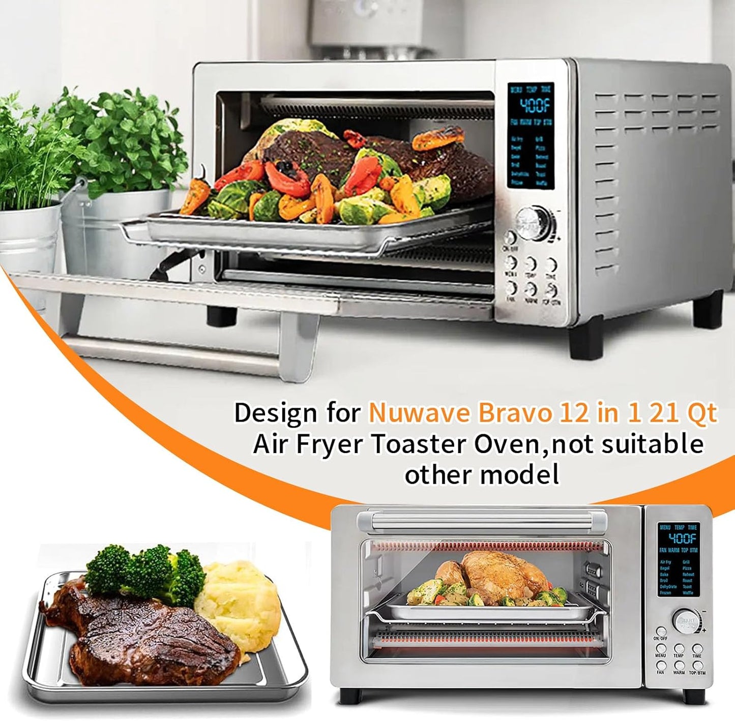 Nuwave Air Fryer Baking Pan - 11.2'' x 10.5'' Stainless Steel Grill Plate for 12-in-1 Toaster Oven