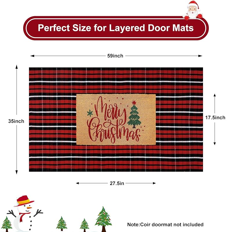 Buffalo Plaid Door Mat Outdoor 35"x59" red black Christmas Front Porch Rug - Variation: Christmas Red + 3' x 5'