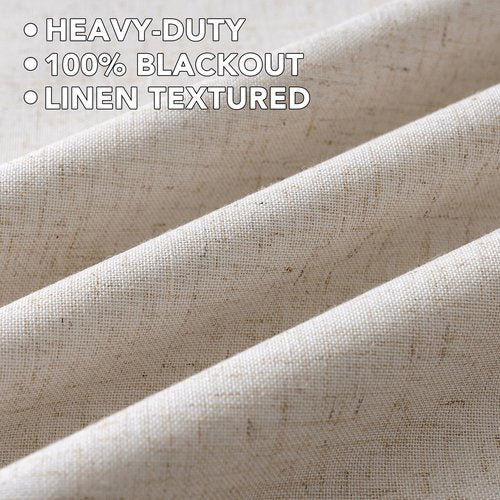 H.VERSAILTEX Linen Curtains 100% Blackout Curtains for Bedroom 63 inch Long Full Light Blocking Nature Linen Blended Window Curtains for Living Room Nickel Grommet (2 Panels, Heathered Natural)