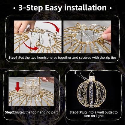 Gold 3 Pack Christmas Lighted Balls – 15/20/25in Outdoor Indoor LED Orbs (Variation: Gold/3 PCS)