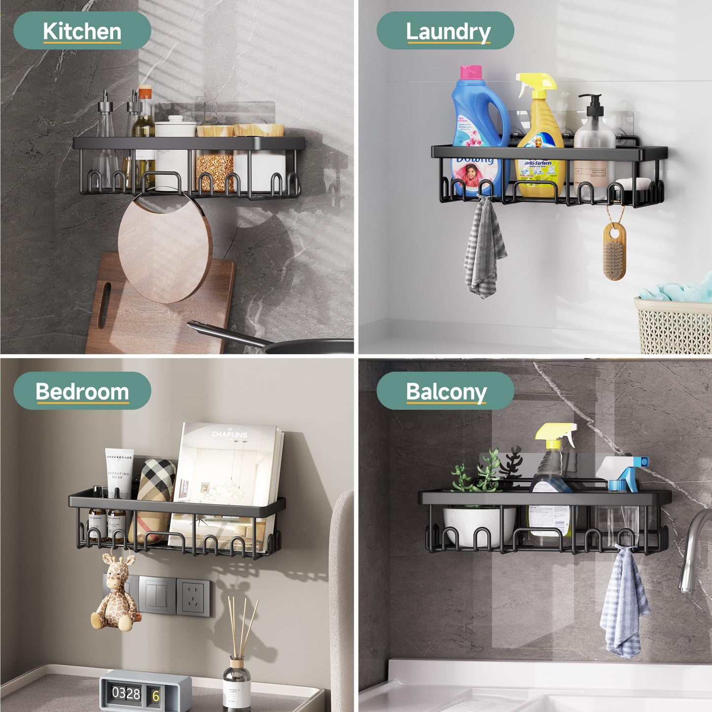 Veken 5-Pack Rustproof & Waterproof Shower Caddy 5-Pack, No Drilling Adhesive Corner Shower Shelves, Rack For Inside Shower, Large Bathroom Organizer Storage Accessories, Ideal for Home&Kitchen, Black