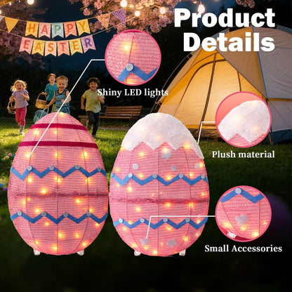 Skiennix Outdoor Easter Decorations - Set of 2 Lighted Metal Eggs | 34 Inch LED Lights for Lawn & Garden