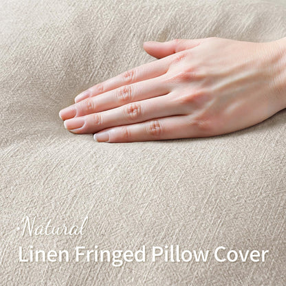 MIULEE Decorative Throw Pillow Covers Neutral Linen Fringe Throw Pillows Set of 2 Natural Beige Boho Farmhouse Cushion Covers with Tassels for Couch Sofa Bed Spring Home Decor 20x20 Inch