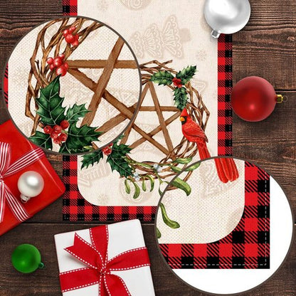 Blessed Yule Table Runner - Buffalo Plaid Check Design for Winter Solstice | 13" x 72" Home Decor