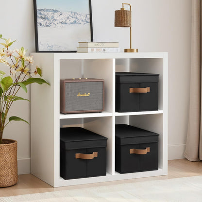 StorageWorks Black Storage Bins - Decorative Foldable Boxes with Lids | Stackable 3-Pack for Closet & Shelves