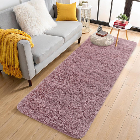 OLANLY 2x8 Soft Fluffy Machine Washable Runner Rug - Ideal for Hallways, Bedrooms & Nurseries | Blush Color