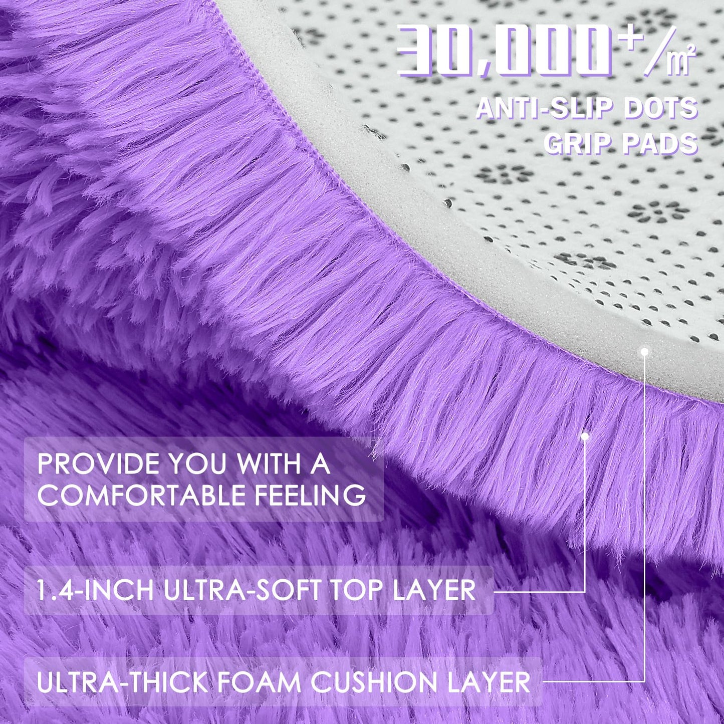 OLANLY 6x9 Machine Washable Large Area Rugs for Living Room, Bedroom, Soft Fluffy Shaggy Bedside Rug, Indoor Floor Carpet for Kids Girls and Boys, Dorms, Nursery, Home Decor Aesthetic, Purple