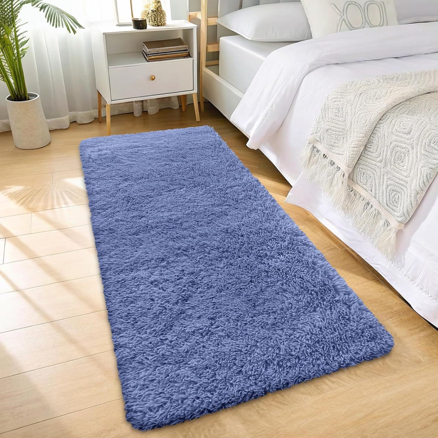 OLANLY Machine Washable 2x6 Runner Rug - Soft Fluffy Shaggy Indoor Carpet in Denim Blue for Home Decor