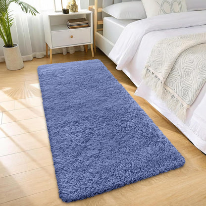 OLANLY Machine Washable 2x6 Runner Rug - Soft Fluffy Shaggy Indoor Carpet in Denim Blue for Home Decor