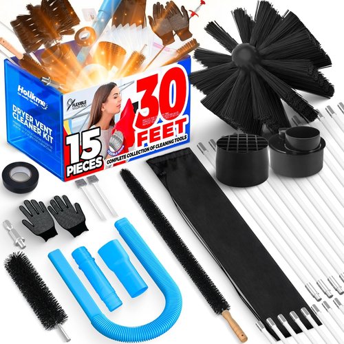 Holikme Dryer Vent Cleaner Kit - 30ft Brush, Lint Vacuum Attachment & Adapters | Efficient Blue Cleaning Solution