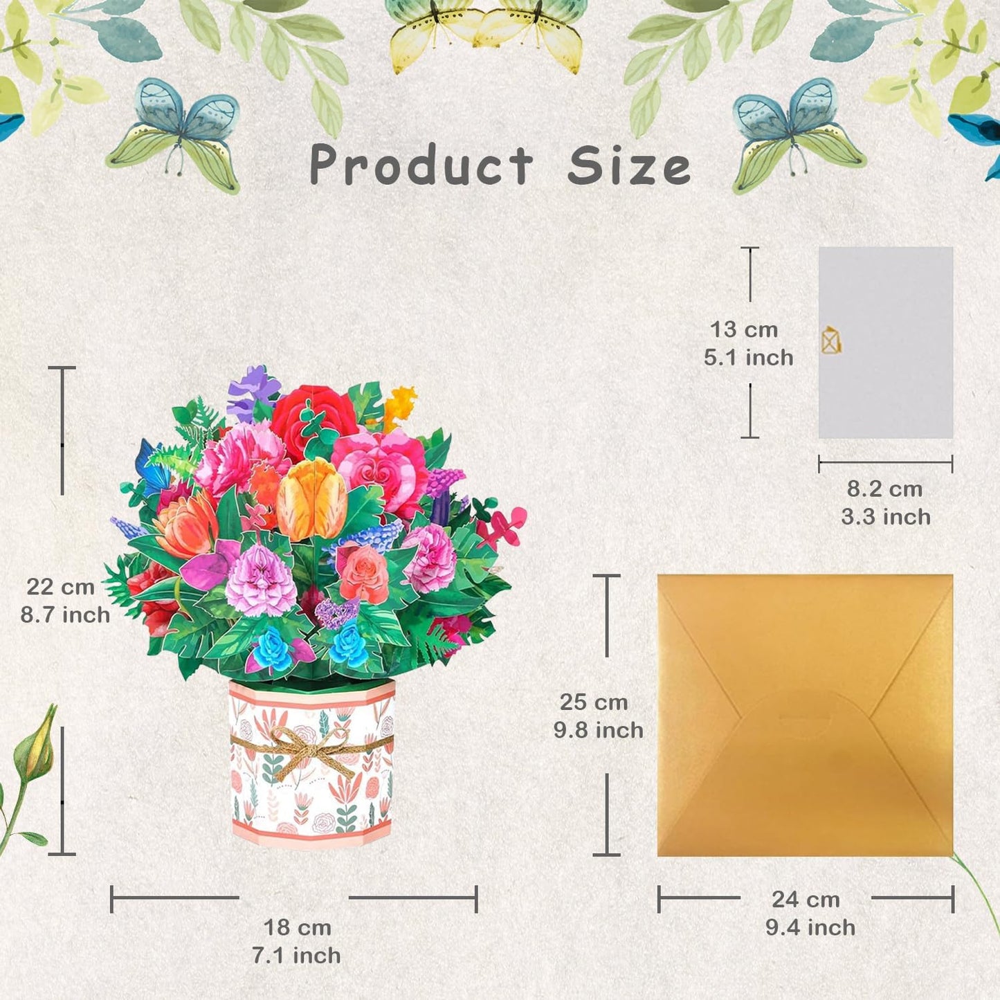 ROBBEAR 3D Rose Carnation Pop-Up Greeting Card - Handmade Flower Card with Envelopes for Any Occasion