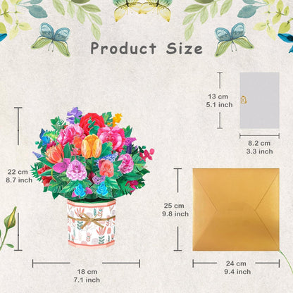 ROBBEAR 3D Rose Carnation Pop-Up Greeting Card - Handmade Flower Card with Envelopes for Any Occasion