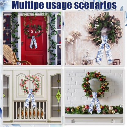 XunYee Wreath Sash Set - 6 Pcs Embroidery Monogram Decor for Indoor/Outdoor Use | Chinoiserie Design