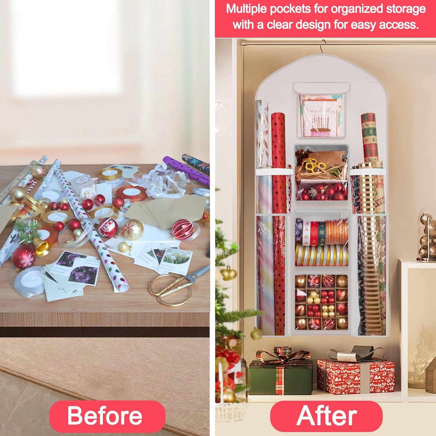 Oxford Extra Large Gift Wrapping Paper Storage Bag - Double-Sided Christmas Wrapper Organizer, 48x24