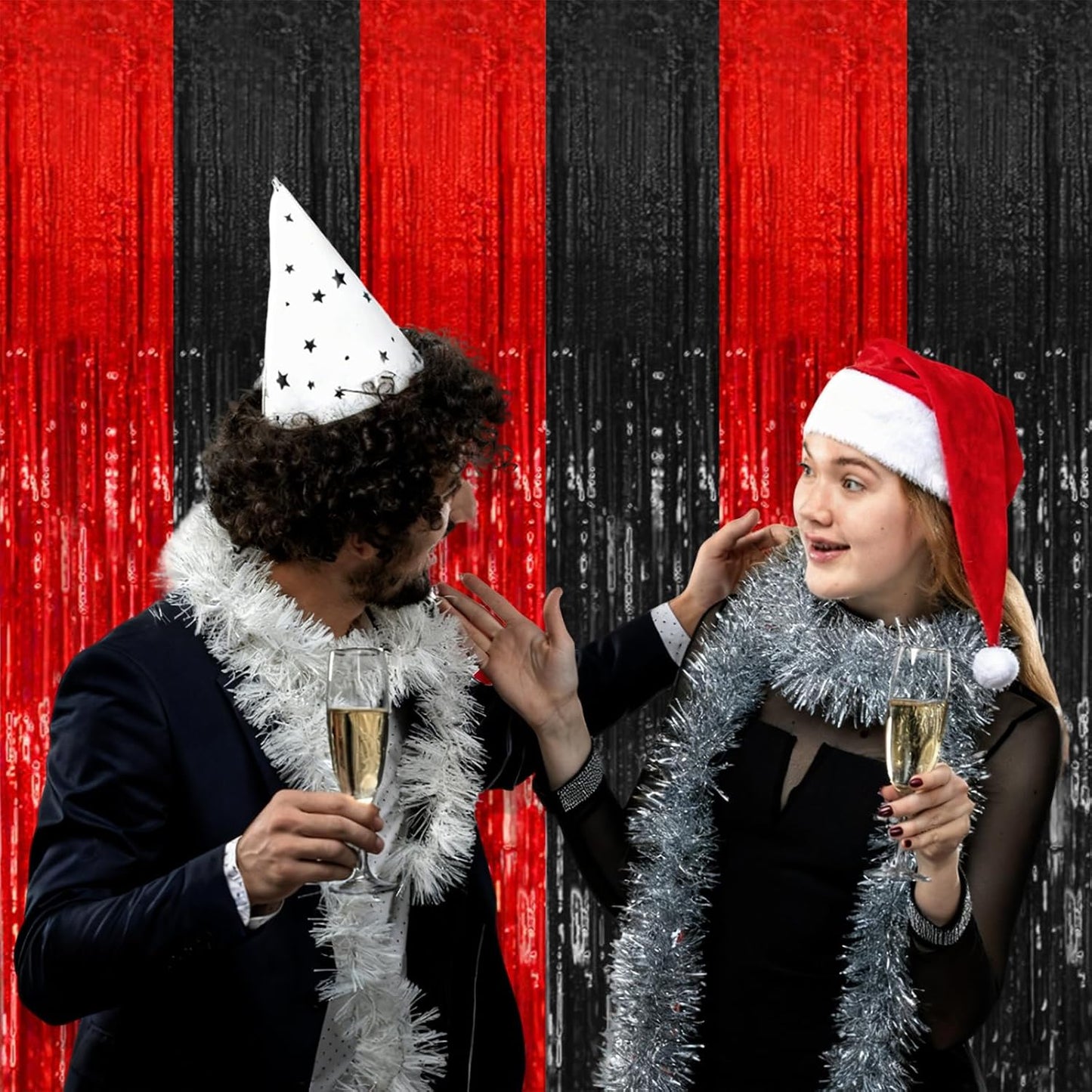 Regine Switzerland Party Backdrop Streamers - 5 Pack Metallic Tinsel Curtains for Events | Black & Red