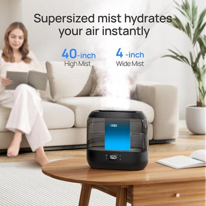 Dreo Smart Humidifier - 4L Top Fill Cool Mist for Large Rooms | 36H Runtime, Touch/App/Voice Control, Nightlight, Black