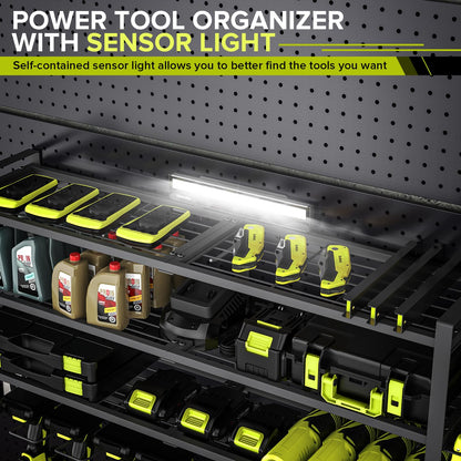 viyawise Power Tool Organizer Wall Mount, 4-Tier Power Tool Organizer with LED Lighting, 8 Drill Holder Garage Organizer and Storage, Heavy-Duty 150 lbs Capacity for Garage Guarantee (Large)