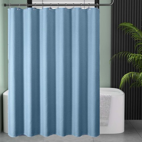 Wekayli Light Blue Shower Curtain - Waffle Textured Heavy Duty Thick Fabric Shower Curtains for Bathroom, with Grommets and 12 Stainless Steel Hooks 72''x72''