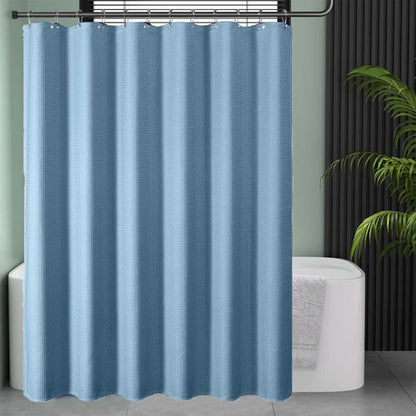 Wekayli Light Blue Shower Curtain - Waffle Textured Heavy Duty Thick Fabric Shower Curtains for Bathroom, with Grommets and 12 Stainless Steel Hooks 72''x72''