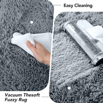 Skiennix Fluffy Area Rug - Soft Grey Shag Carpet for Bedroom & Living Room | 5x7 Plush Design