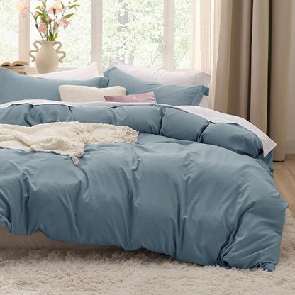 Bedsure Oversized King Duvet Cover Set - Extra Soft Prewashed Cotton-Like Polyester, Mineral Blue | 3 Pieces with Zipper Closure