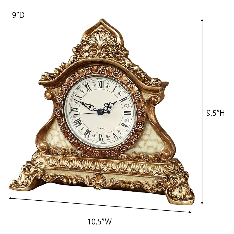 Traditional Arellia Ivory Marble Look and Gold Footed Accent Clock