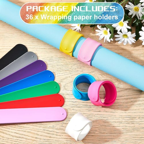Leyndo Wrapping Paper Roll Holder Clips - 36 Pcs Silicone Snap Bands for Easy Gift Wrapping | Multi-Color