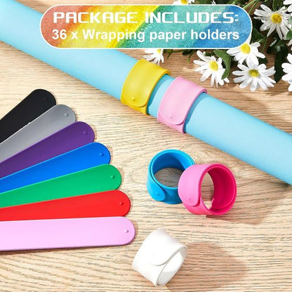 Leyndo Wrapping Paper Roll Holder Clips - 36 Pcs Silicone Snap Bands for Easy Gift Wrapping | Multi-Color