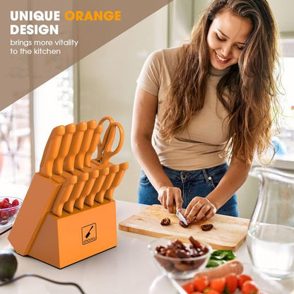 imarku Knife Set, Sharp Block Knife Set with Built-in Sharpener, Japanese Stainless Steel with Non-Slip Ergonomic Handle, Dishwasher Safe, Kitchen Gifts for Man Woman, Best For Home gift, Burnt Orange