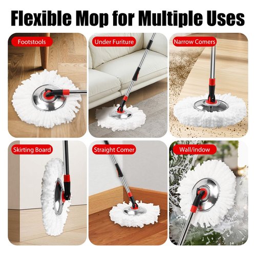 Spin Mop and Bucket with Wringer Set,360° Mop and Bucket System with 3 Microfiber Mop Refills and 50" Extended Handle for Floor Cleaning (Black)