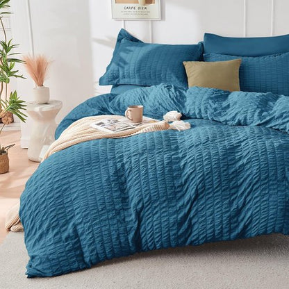 HYMOKEGE Teal Queen Comforter Set - 7-Piece All-Season Luxury Bedding Set with Sheets & Pillowcases
