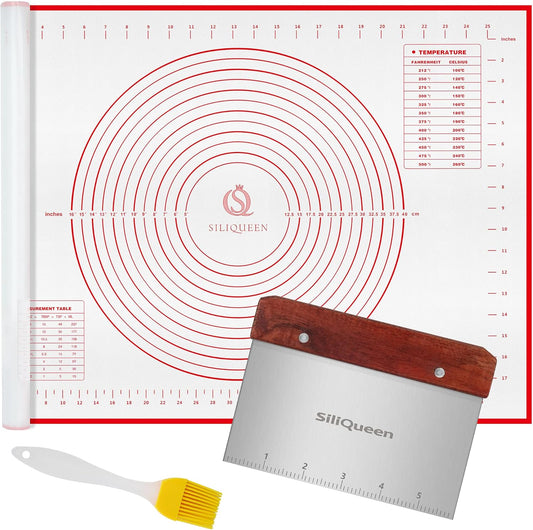 Skiennix Silicone Pastry Baking Mat - Heat Resistant, Non-Stick & BPA Free | 27.5” x 20”, Red with Brush & Scraper