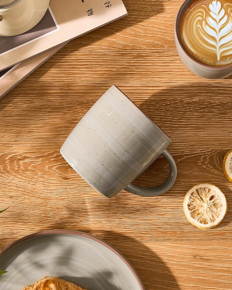 Meteor-Matcha Green 13 oz Mug Set of 6 - Speckled Ceramic Coffee Cups with Handle