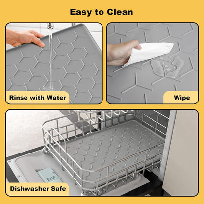 Pieviev Dog & Cat Food Bowl Mat - Waterproof Silicone with High Raised Edge | 24''x16'', Light Gray