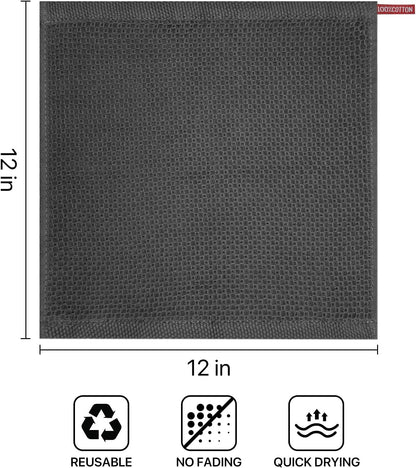 Skiennix 100% Cotton Waffle Weave Kitchen Towels - Ultra Soft & Absorbent 8 Pack | Quick Drying, Dark Grey, 12x12 Inches