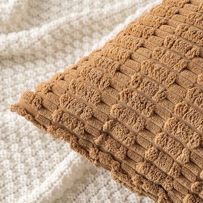 MIULEE Corduroy Throw Pillow Covers - Soft Boho Striped Design | 18x18 Inch, Brown, Perfect for Home Decor
