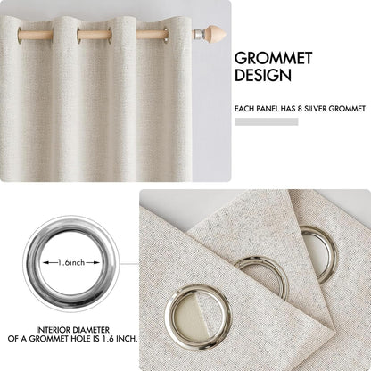 MIULEE Blackout Linen Curtains - 100% Thermal Insulated Grommet Drapes for Bedroom & Living Room | 52 x 90 Inch (2 Panels)