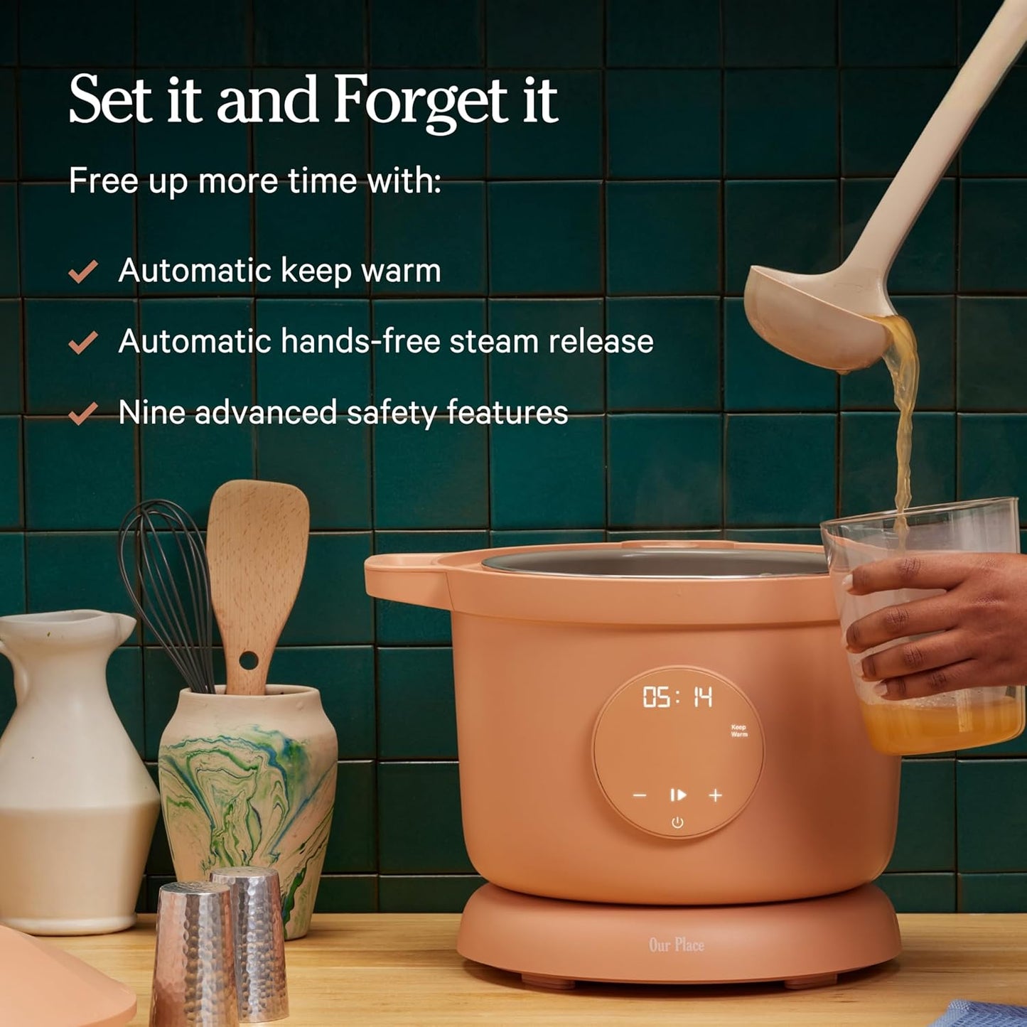 Our Place Dream Cooker - 6 Qt Ceramic Nonstick Multicooker & Pressure Cooker with Touchscreen Controls | Blue Salt