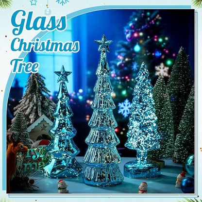 Blue Classic 3-Pack Glass Christmas Trees with LED Lights