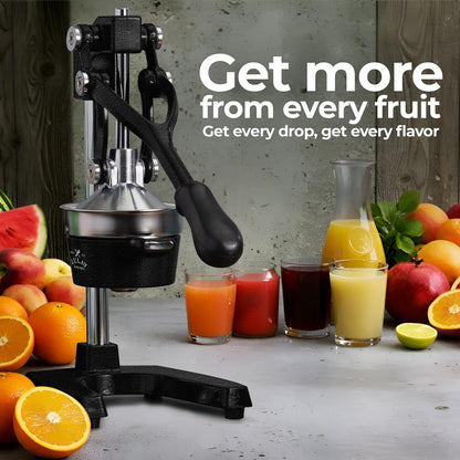 Zulay Kitchen Cast Iron Juicer - Heavy-Duty Manual Citrus Press for Easy Cleaning | Black